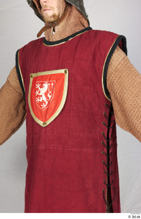  Photos Medieval Knight in cloth armor 5 Czech medieval soldier Medieval clothing brown gambeson red vest with czech emblem upper body 0002.jpg
